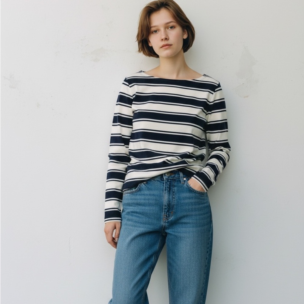 Talbots Plus Size 2X Classic Navy and White Striped Blouse with zipper